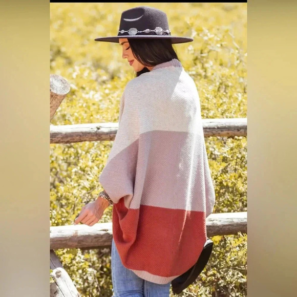 Rust Colorblock Dolman Sleeve Cocoon Cardigan one size - Picture 6 of 6